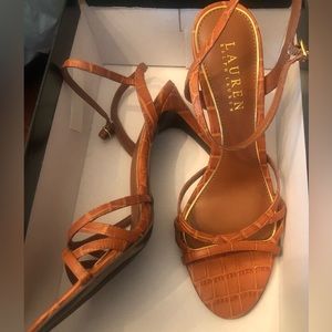 Ralph Lauren Sammy Croc-Embossed strappy heels